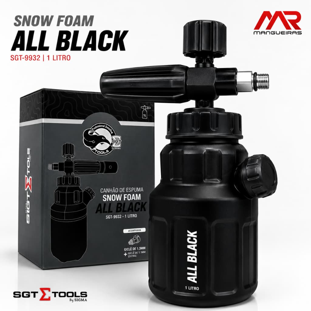 Canhão de Espuma Snow Foam All Black 1L SGT9932 Sigma Tools Limpeza Automotiva Lavadora Alta Pressão