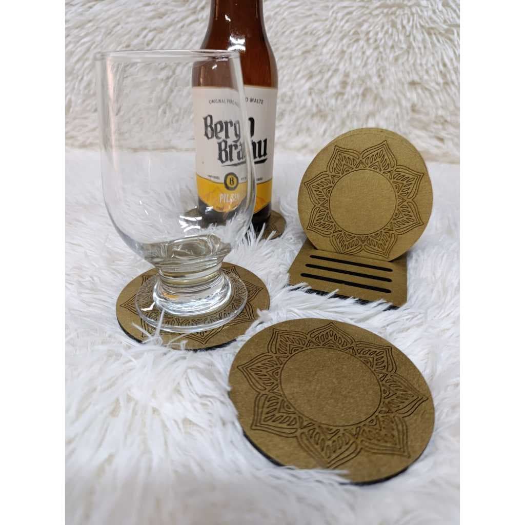 Kit Porta-Copos em MDF com 6 Peças + Suporte – Mandala Provençal