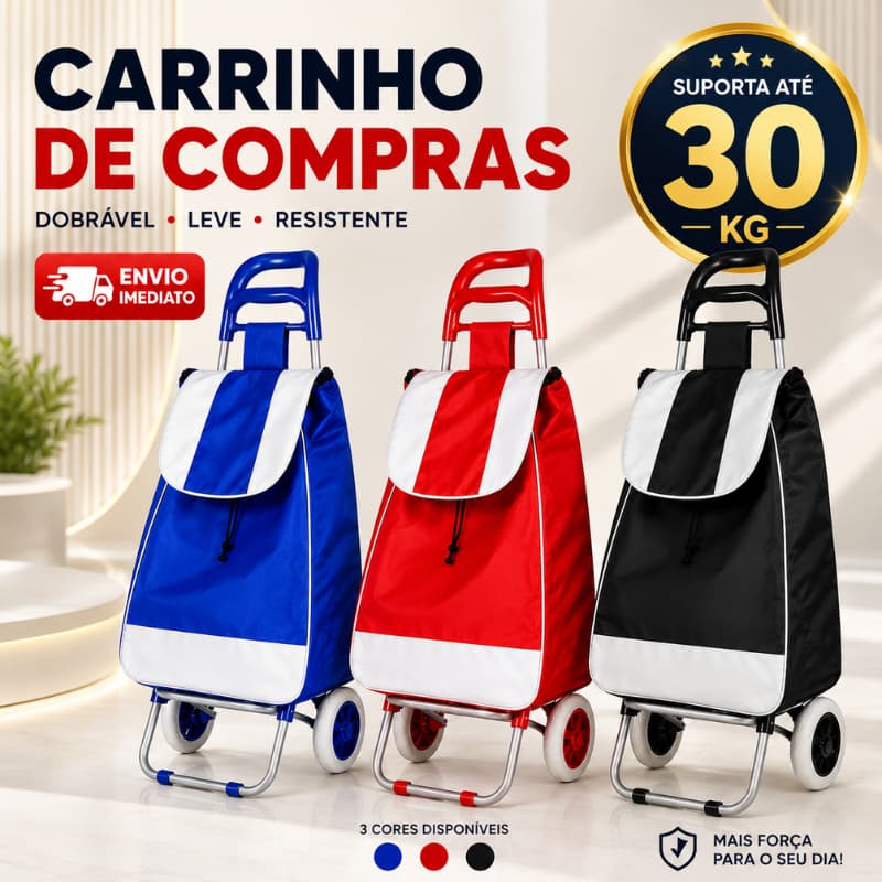 Carrinho de Feira Dobrável Grande Reforçado com Rodinhas Carrinho de Compras Supermercado |4349| Promoção