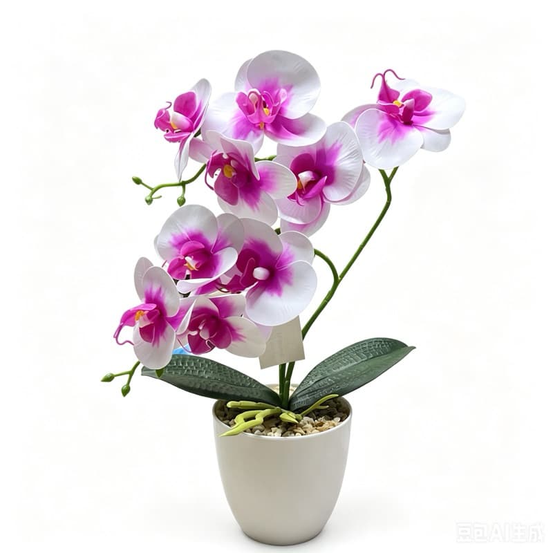 Orquídea Artificial Amarela com Vaso Branco, Altura Total 29cm, Decoração Realista