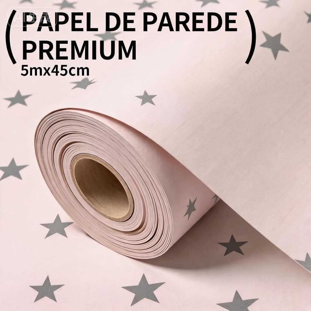 Papel de Parede Adesivo Rosa Estampa Estrelas para Quarto Infantil Impermeável 5mx45cm