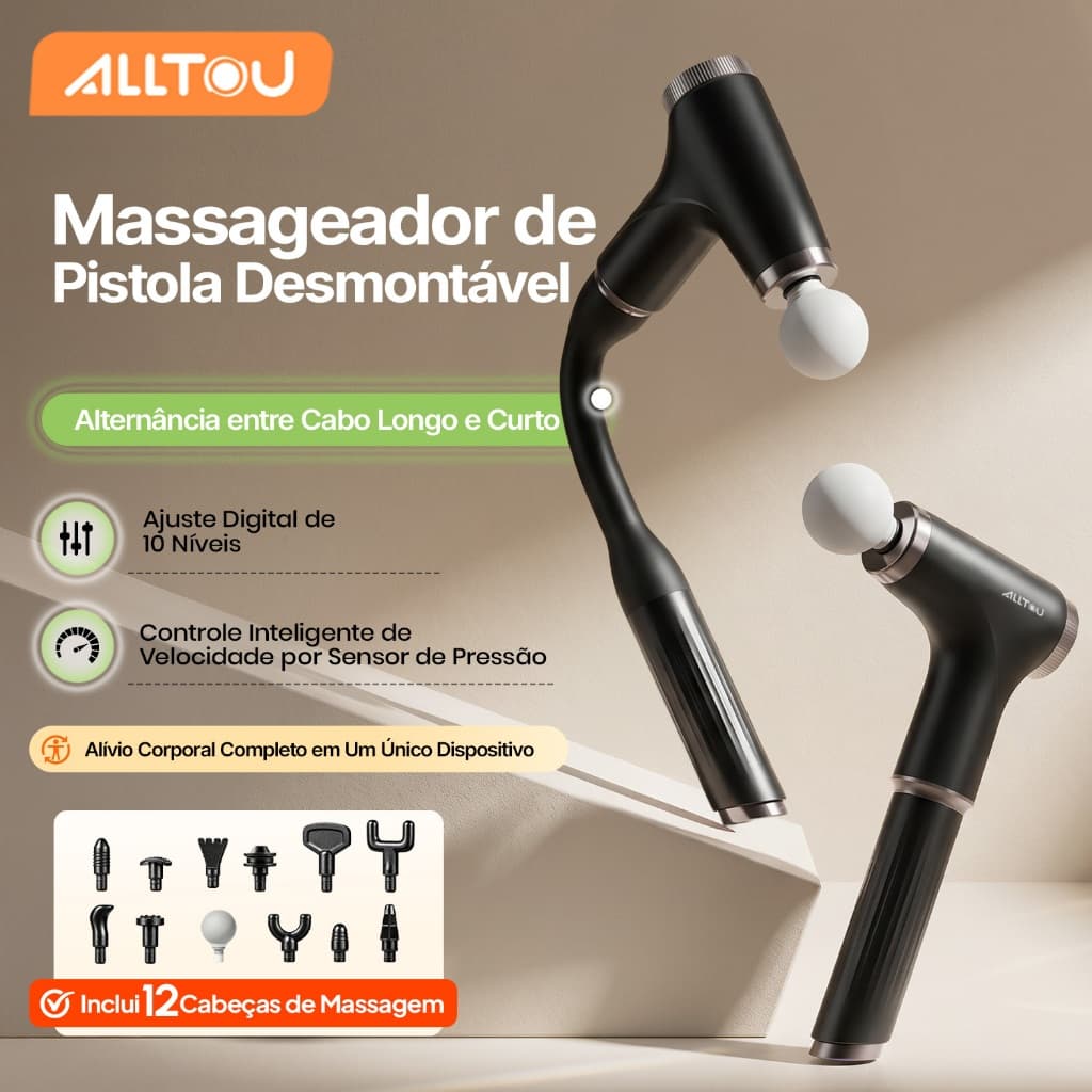 ALLTOU 12 in1 Portable Muscle Massager Lengthened 4800RPM 10 Speeds for Neck Shoulder and Waist 2 Horas