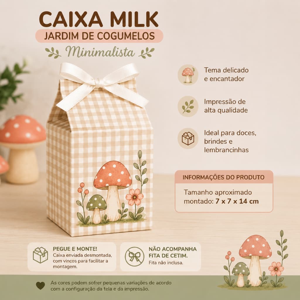 Caixa Milk Jardim de Cogumelos Personalizada Festa Infantil