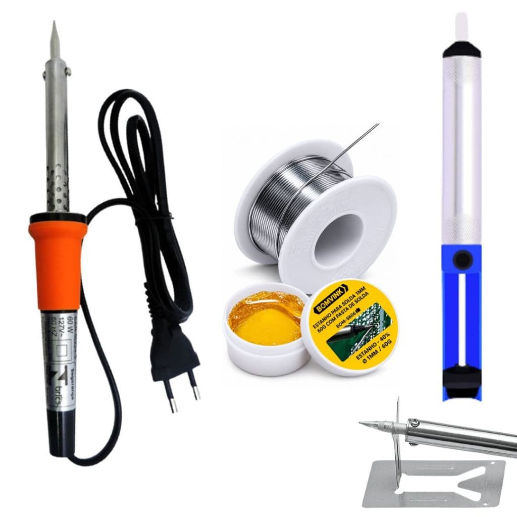 Kit Ferro De Solda Estanho 60g + Pasta 10g + Sugador