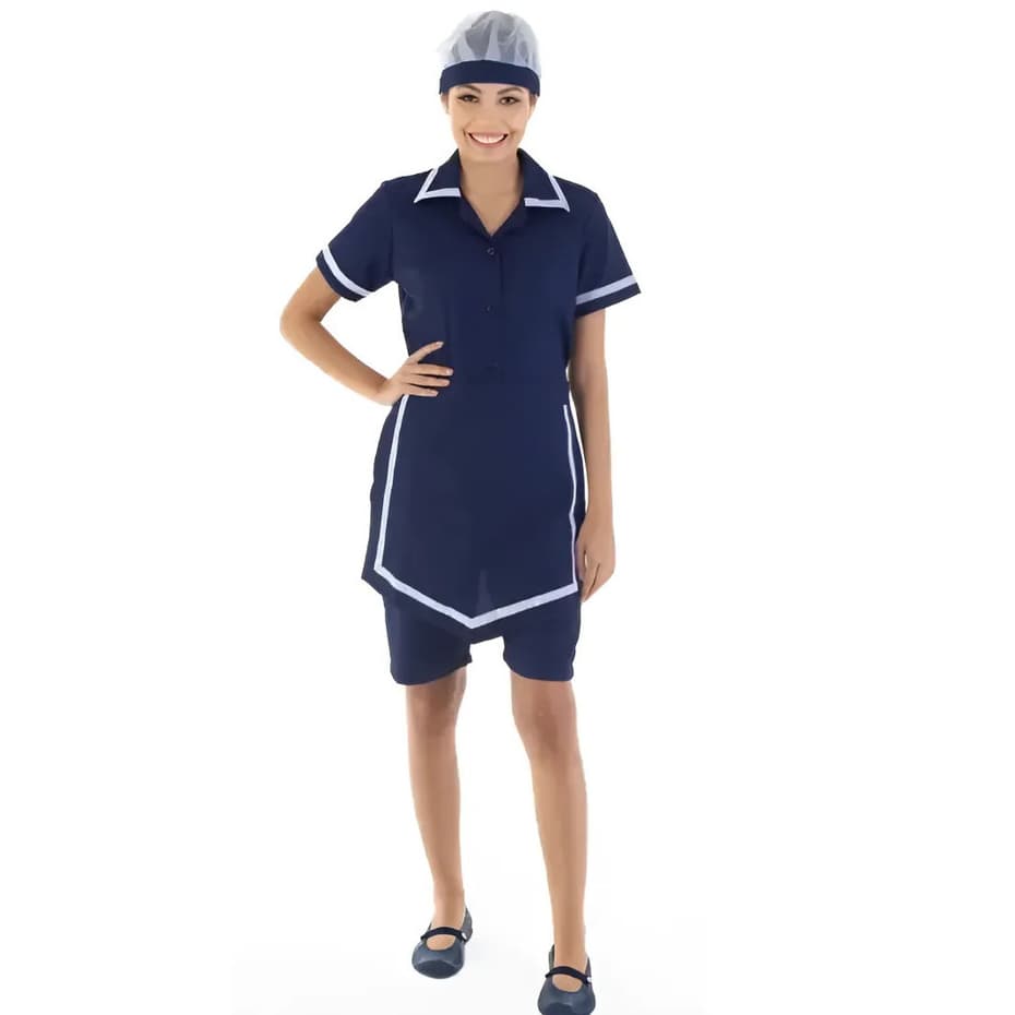 Conjunto Uniforme Algodão Bermuda - Avental E Touca Copeira