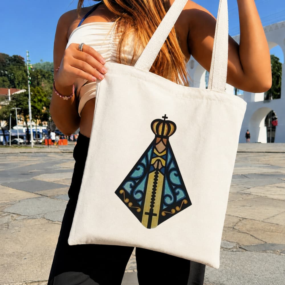 Bolsa Ecobag 100% Algodão Estampa NOSSA SENHORA Pintada à Mão Reutilizável Estilosa