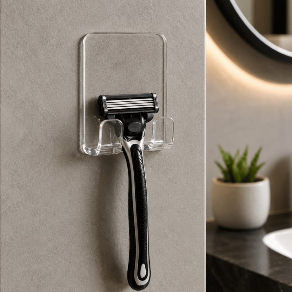 Kit 2 Suporte Porta Lâmina De Barbear Em Acrílico Com Fita Dupla Face Para Banheiro