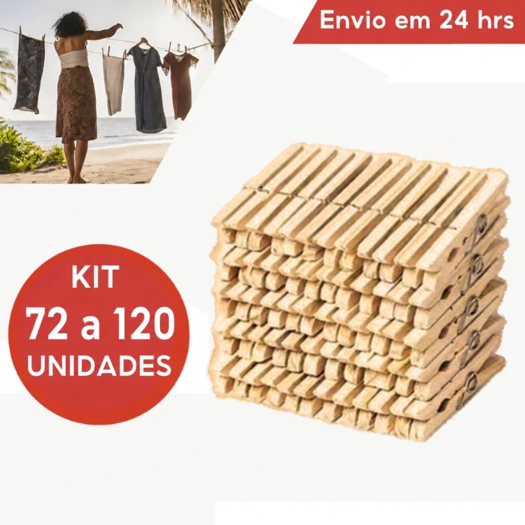 Kit 72/120 Prendedor Pregador de roupas de madeira Pegador