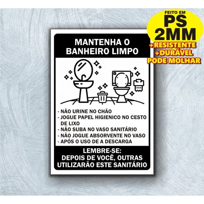 Placa Regras Banheiro Decorativa - Parede  Utilização  Unissex - SANITÁRIO - Portas Restaurante Condomínio Comércio