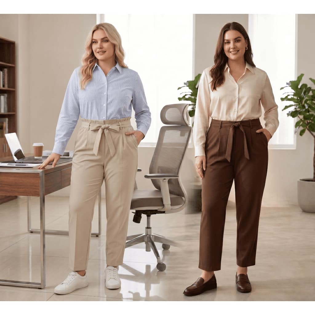 Calça Alfaiataria Feminina Cintura Alta com Cinto Laço Kit 2 Peças Look Corporativo