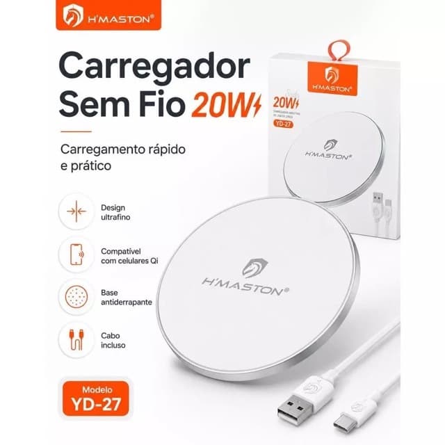 H'maston YD-27 Carregador Portátil Power Bank Sem Fio Indução Super Rápida Com luz LED
