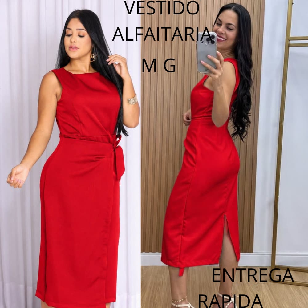 Vestido Feminino Alfaiataria Midi com Amarração Lateral Elegante