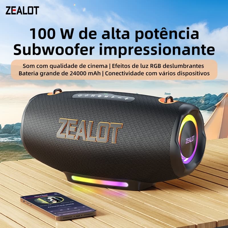 ZEALOT S127 Caixa Portátil Sem Fio 100W IPX6 Alta Performance TWS Bateria Grande 24000mAh Carregamento Rápido 45W