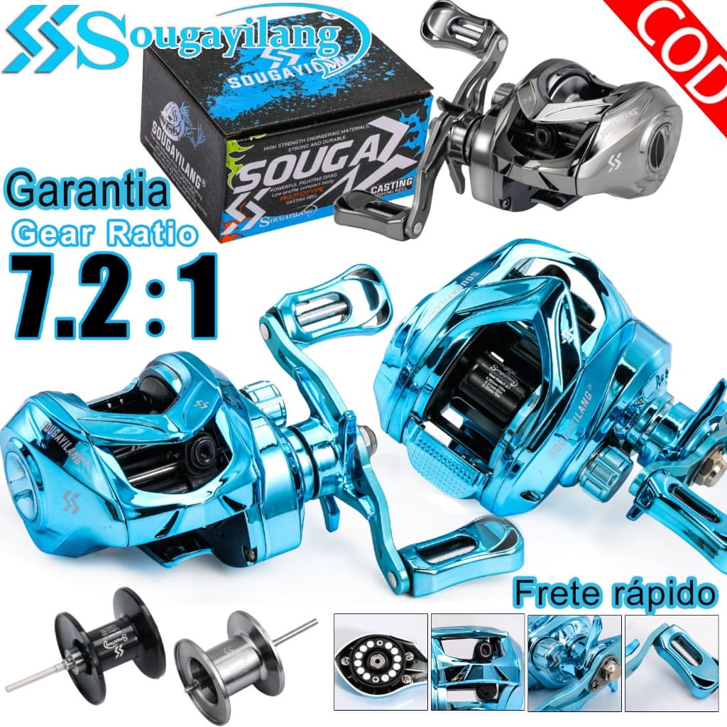 Molinete Baitcasting Sougayilang Freio Magnético 0-25 Níveis, Carretel Alumínio Manivela Esq/Dir, Pesca Longo Arremesso