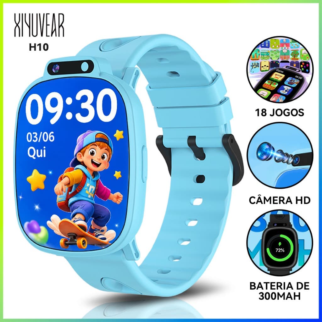 Relógio Inteligente Infantil XiYuVear H10 Kids Smart Watch Bluetooth Camera 18 Jogos Tela HD Novo