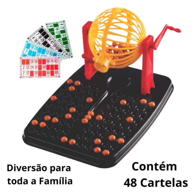 Bingo Jogo de Mesa com Globo Giratório | 48 Cartelas | 90 Bolinhas Numeradas | Diversão para Toda a Família