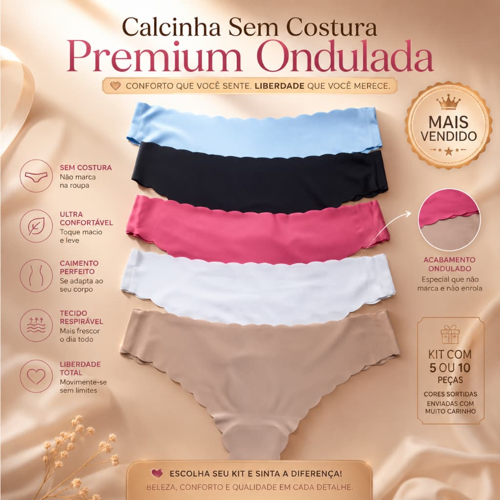 Calcinha Confortável Premium Sem Costura Kit 5 ou 10