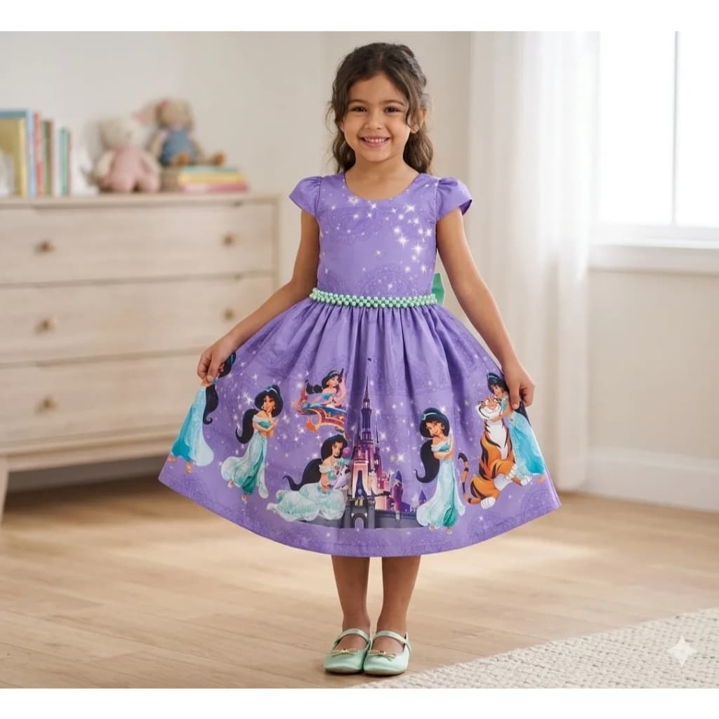 Vestido Jasmine Aladim Roxo Pérolas Luxo