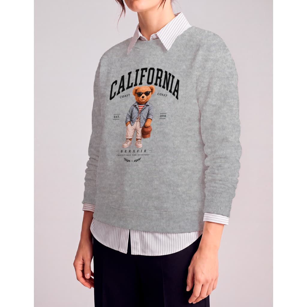 Blusa De Frio Moletom Grosso Gola Careca Estilo Casual Estampa California Bear inverno Unissex Sem Capuz