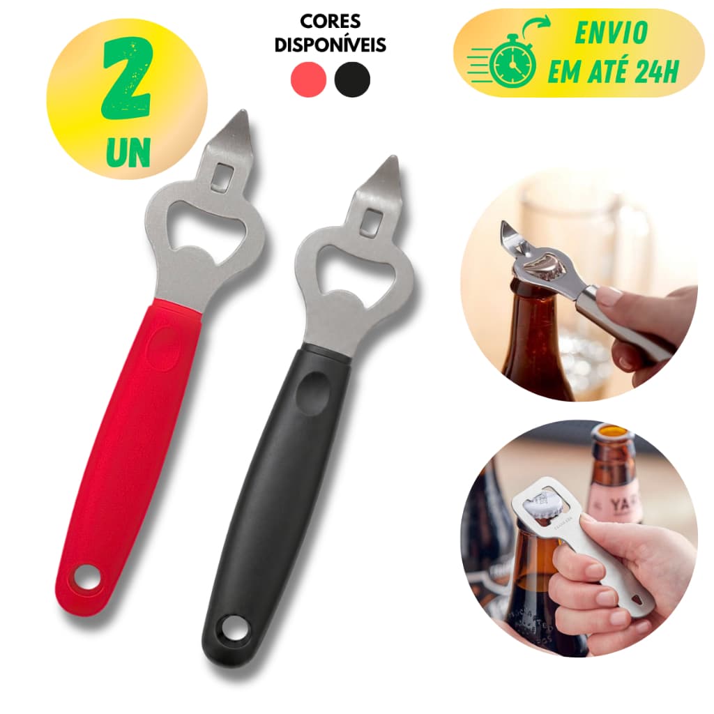 ABRIDOR AÇO INOX 18CM COM CABO PLÁSTICO PARA GARRAFAS E LATAS RESISTENTE COZINHA RESTAURANTE BAR