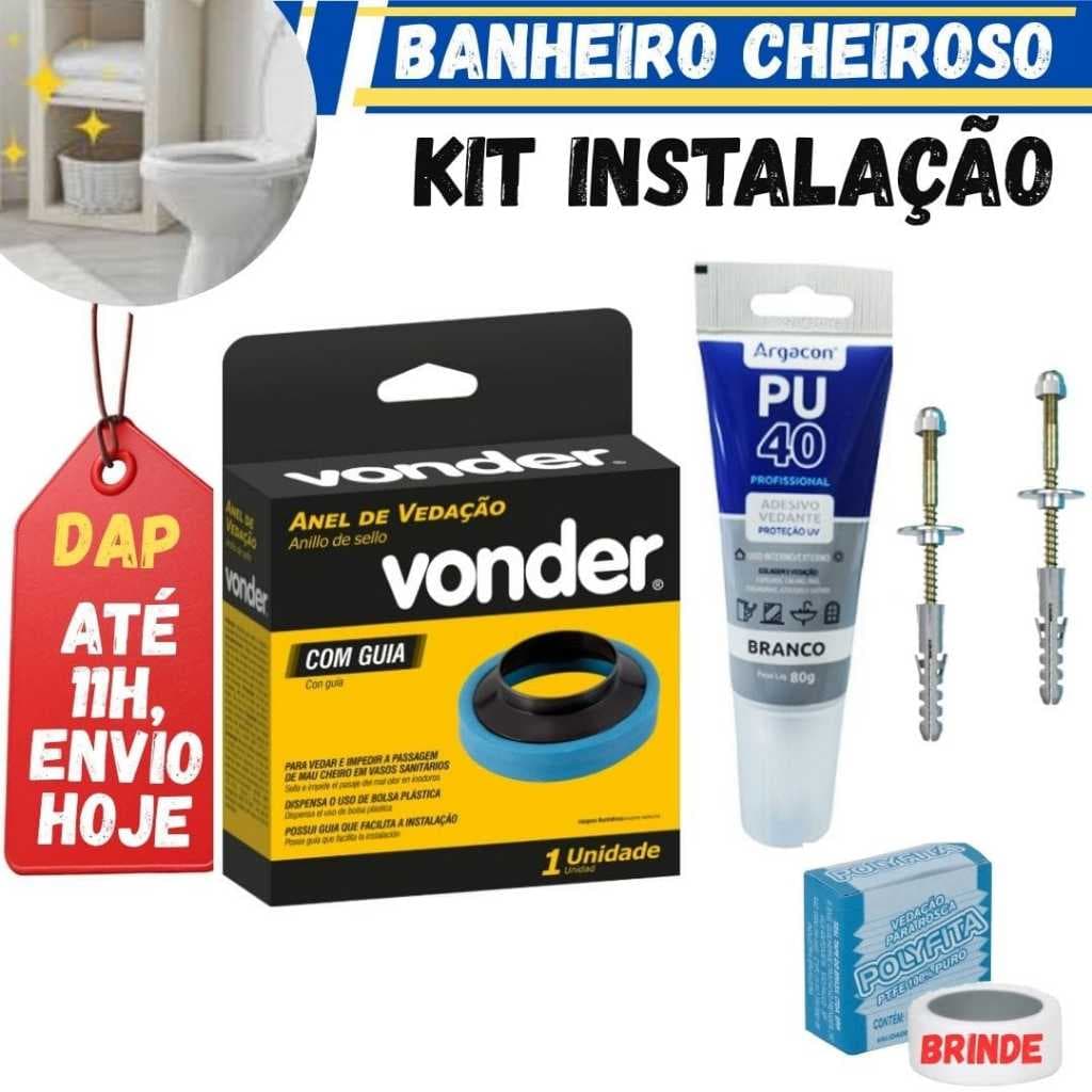 Anel de vedação para vaso sanitário com guia + PU40+ Parafusos B10.Kit Instalação Banheiro.
