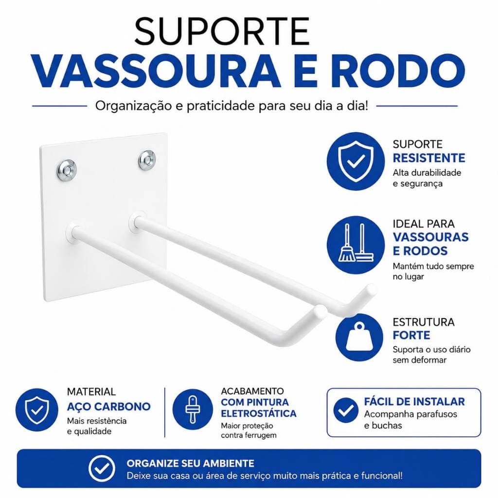 Suporte Para Vassouras, Rodos E Pás, Organizador de Lavanderia, Suporte Parede, Suporte Área de Serviço, Garagem