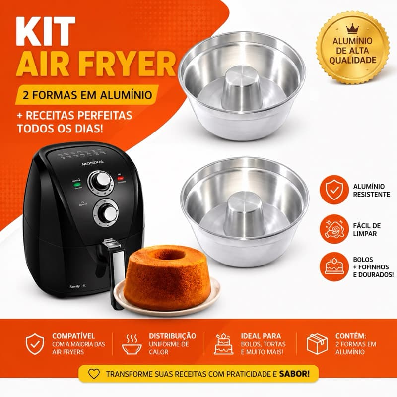 Kit Air Fryer 2 Formas Alumínio Universal Bolo, Pudim, Tortas e Receitas Alta Qualidade