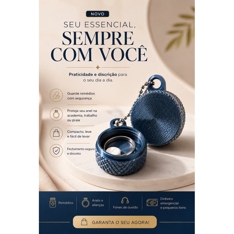 Chaveiro Porta Objetos | Porta Remédios, Anel, Aliança e Pequenos Itens | Compacto e Discreto