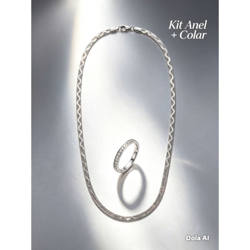 Kit Colar Feminino + Anel Solitário Prata Delicado Presente Feminino