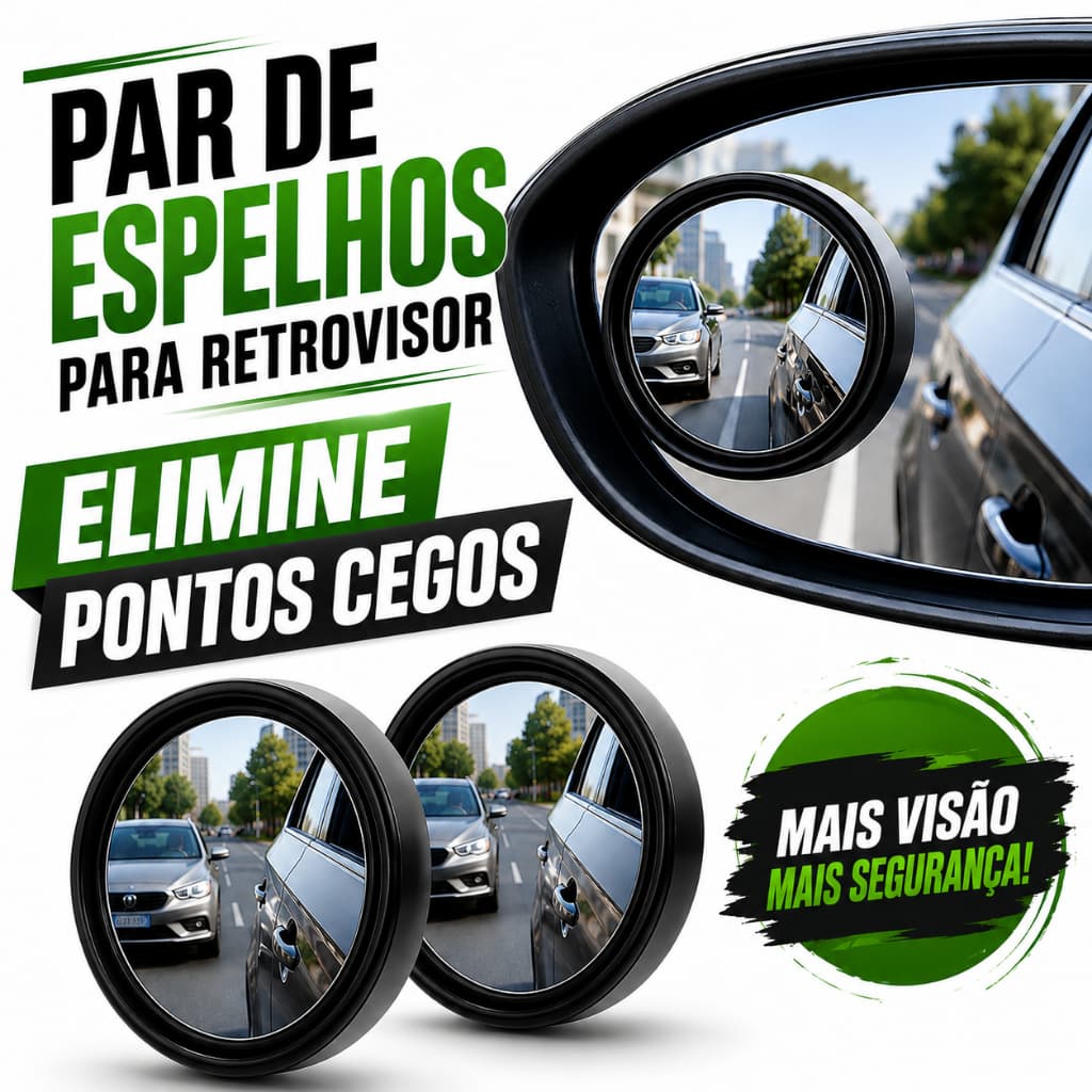 PAR ESPELHO RETROVISOR AUXILIAR CONVEXO 5CM UNIVERSAL CARRO MOTO ELIMINA PONTOS CEGOS AJUSTÁVEL 360°