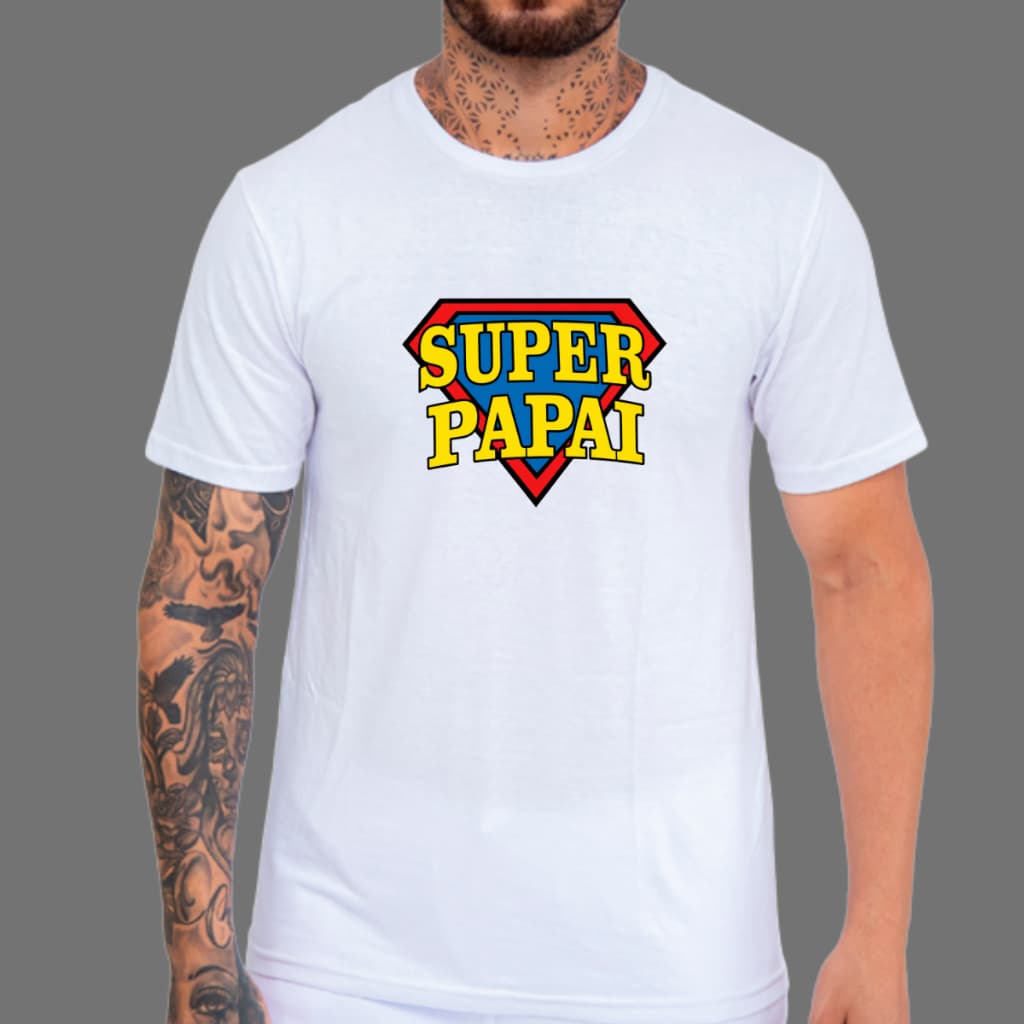 Camiseta Super Papai Super Homeme Masculina Camisa Pai 100% Algodão Dia dos Pais Marido
