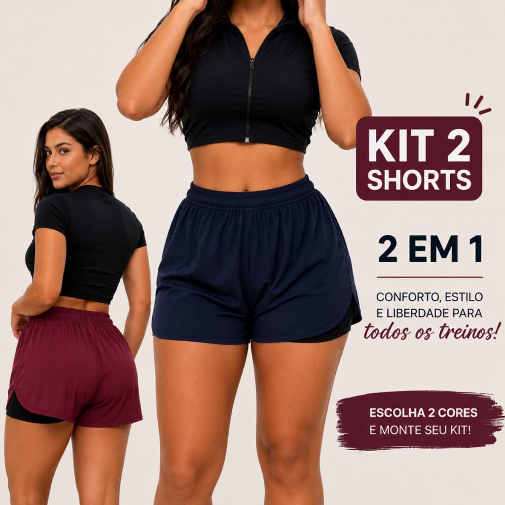 KIT 2 OU 1 Kit Short Feminino Tactel Duplo Academia Fitness Corrida Caminhada Verão Treino Praia