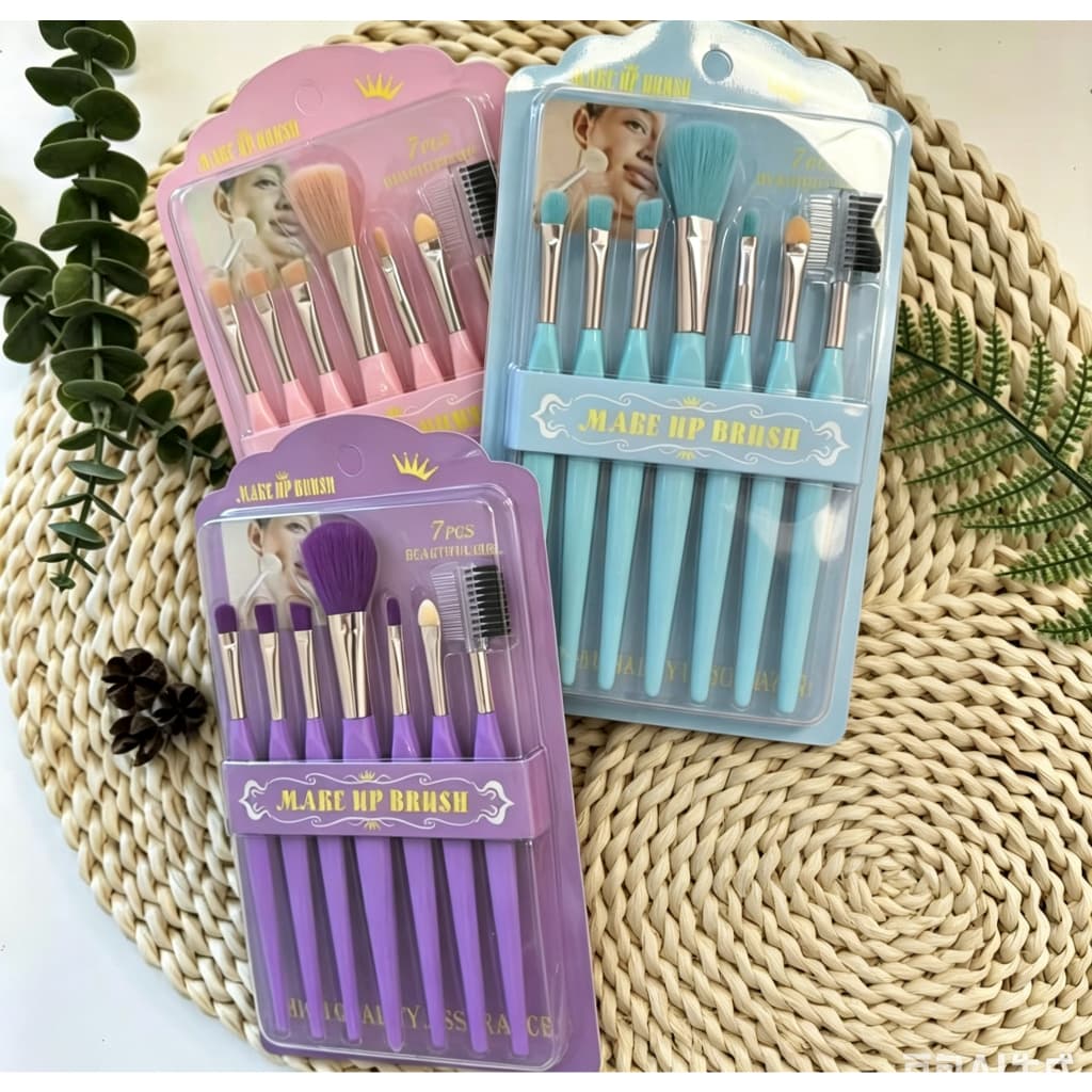 Conjunto de 7 pincéis de maquiagem com cabo plano: pincel para pó, pincel para sombra, pincel para sobrancelhas, conjunt