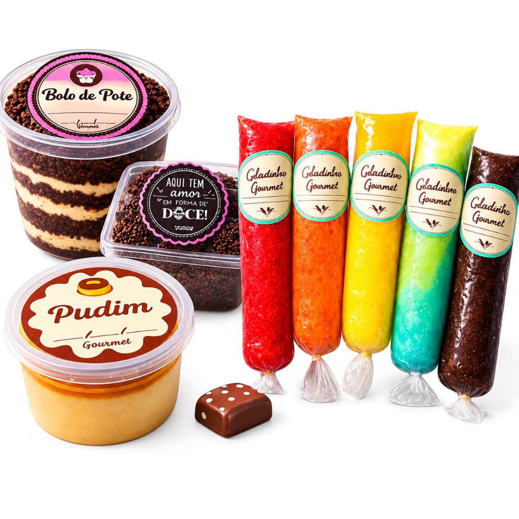 Etiqueta Adesiva Embalagens para Doces Geladinho Gourmet Confeitaria Brigadeiro Bombom