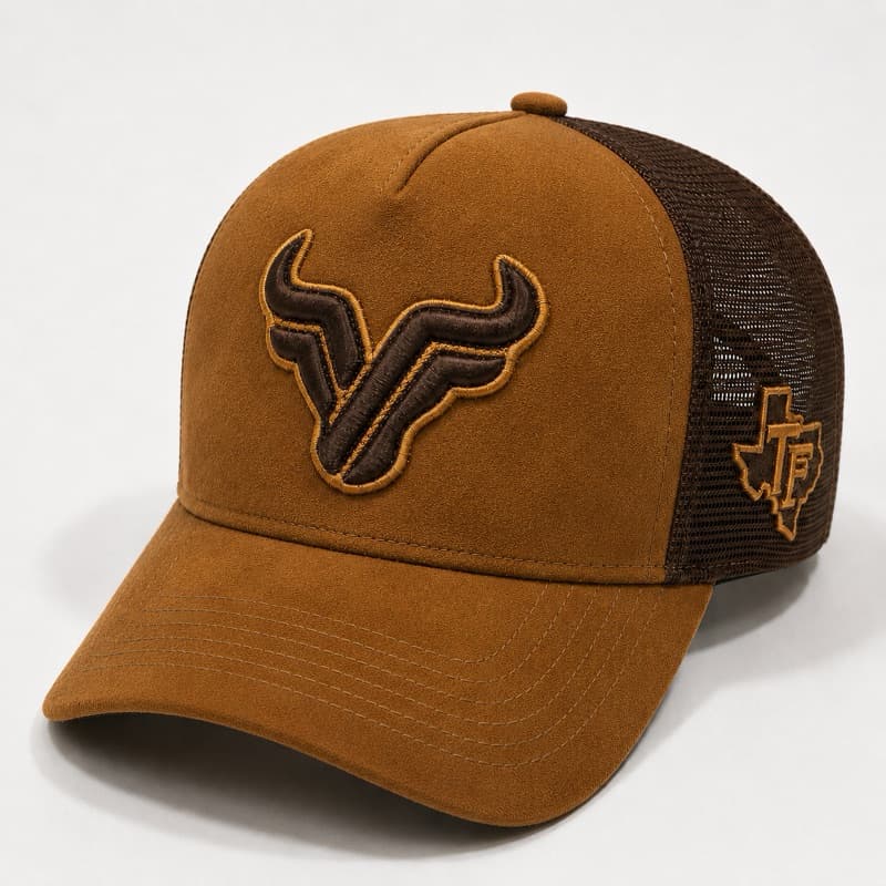 Boné Trucker estilo Cauntry Touro camurça bordado  alto relevo  americano unissex aba curva telinha original Texas Field