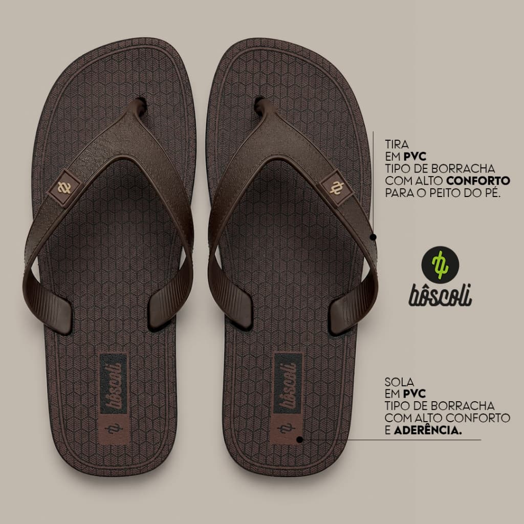 Chinelo Bôscoli Antiderrapante Sandália de dedo Adulto Masculino Original Leve Dia a Dia Marrom