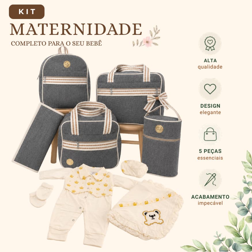 Kit Bolsa Maternidade Linho com Saída 100% Algodão