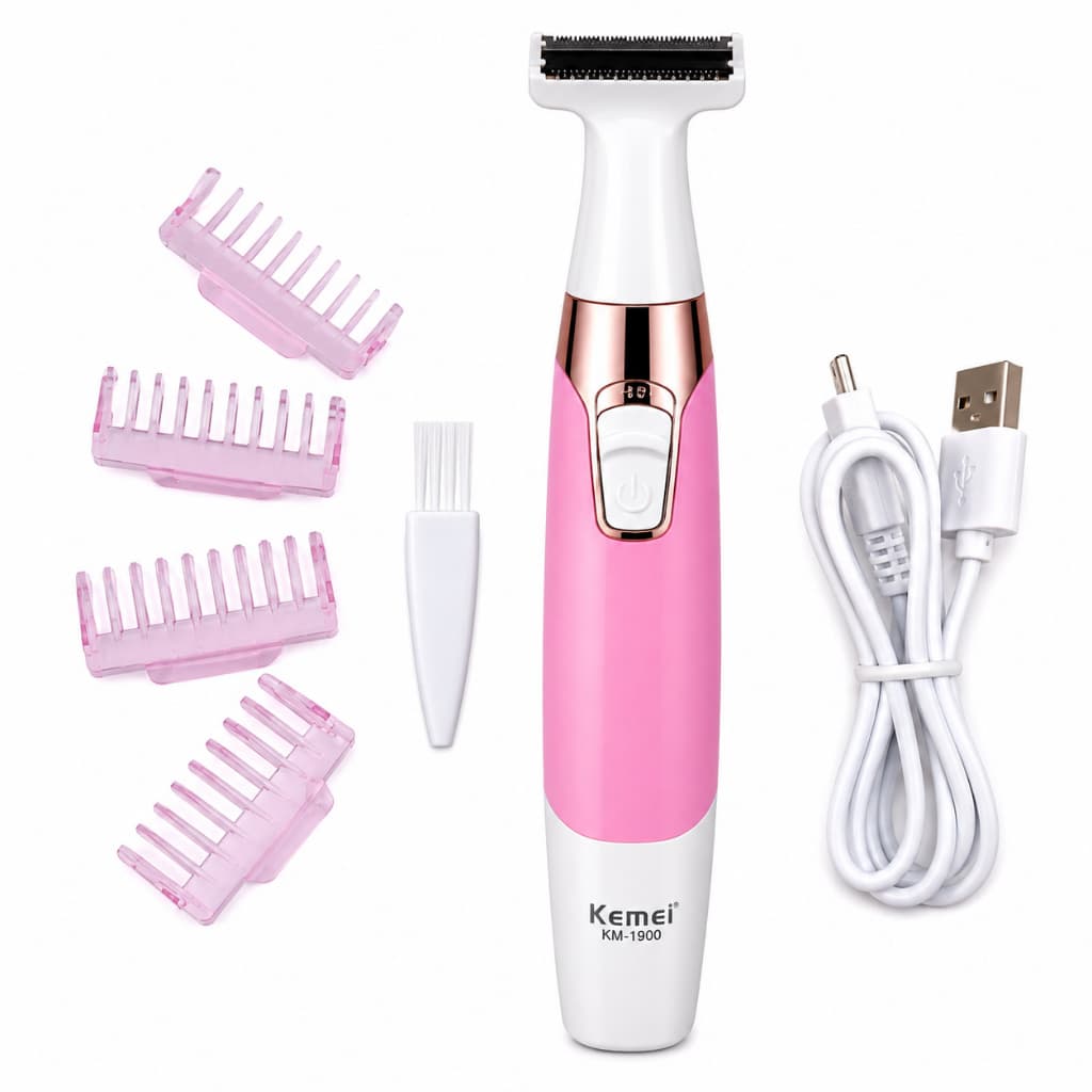 Maquininha Depiladora Feminina Recarregável USB KM-1900 Aparador de Pelos Facial Axilas Virilha Pernas Bivolt Lavável