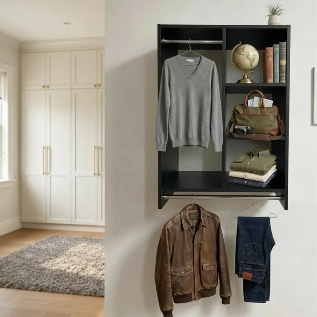 Arara Roupas Parede Arara Closet Compacto Suspenso Casa Loja Airbnb Preto