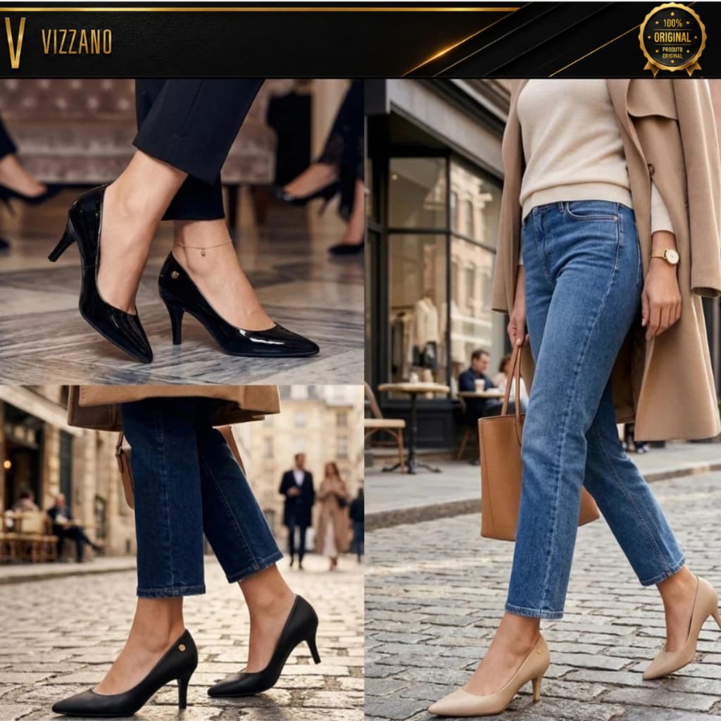 Scarpin Vizzano Feminino Salto Baixo Bico Fino Sapato Social Confortável Elegante  Original