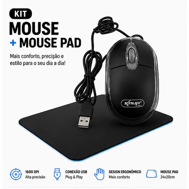 Kit Mousepad + Mouse kit Home Office e Jogos Games Notebook Pc
