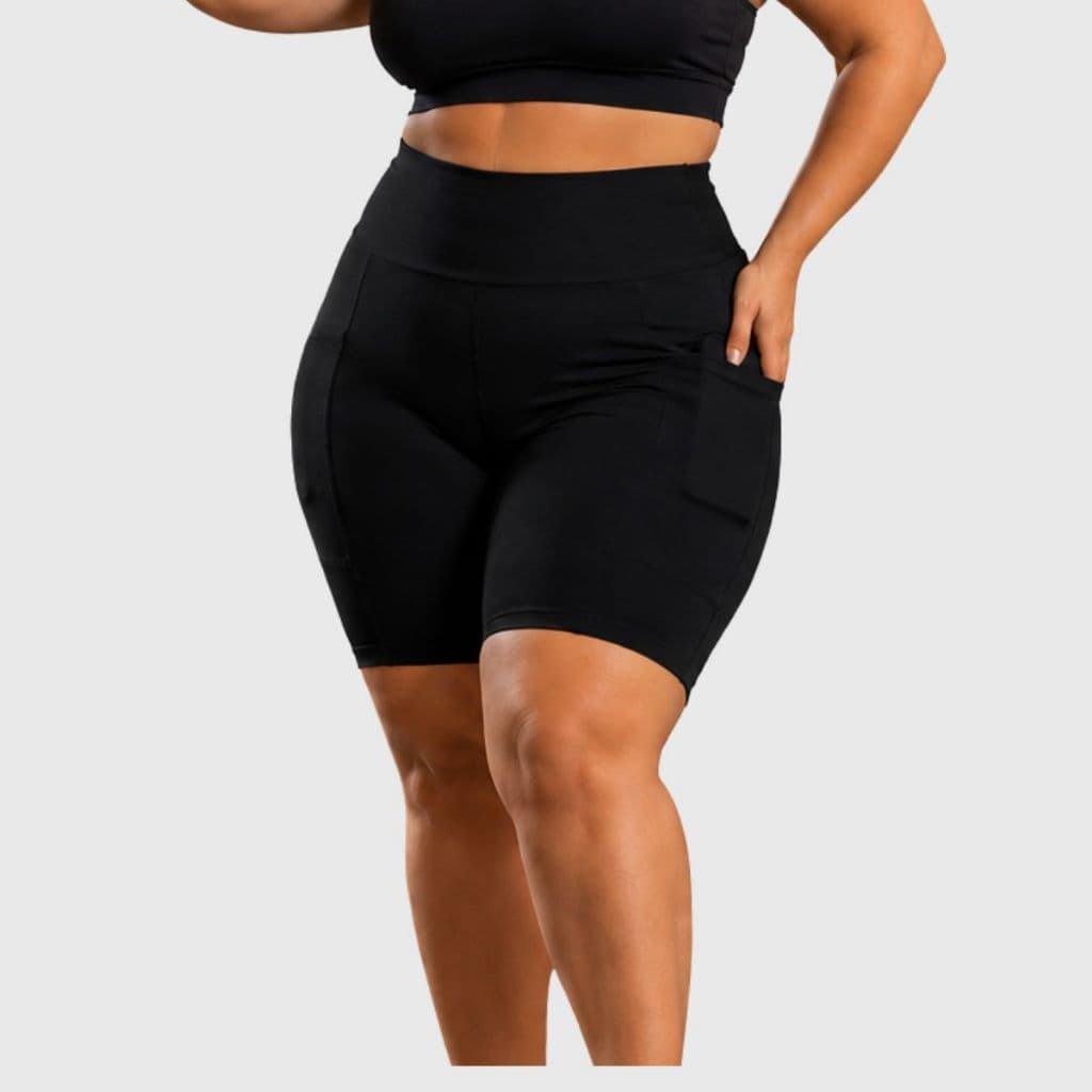 Shorts Feminino Plus Size Bermuda Academia Treino Fitness Com Bolso Cintura Alta Não Transparente