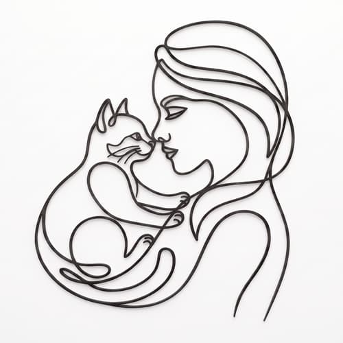Decoração Parede Mulher e Gato + Plástico + Pet Feliz & Companhia + Alt: 20cm Larg: 20cm Esp: 4mm. Peso 17gr