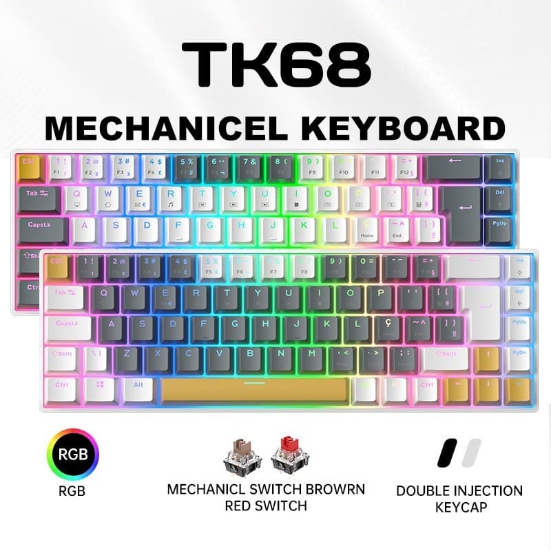 ZIFRIEND TK68 Teclado Mecânico Gamer 60% RGB ABNT2 Hot Swap Switch Bronw Presente pc gamer NKRO