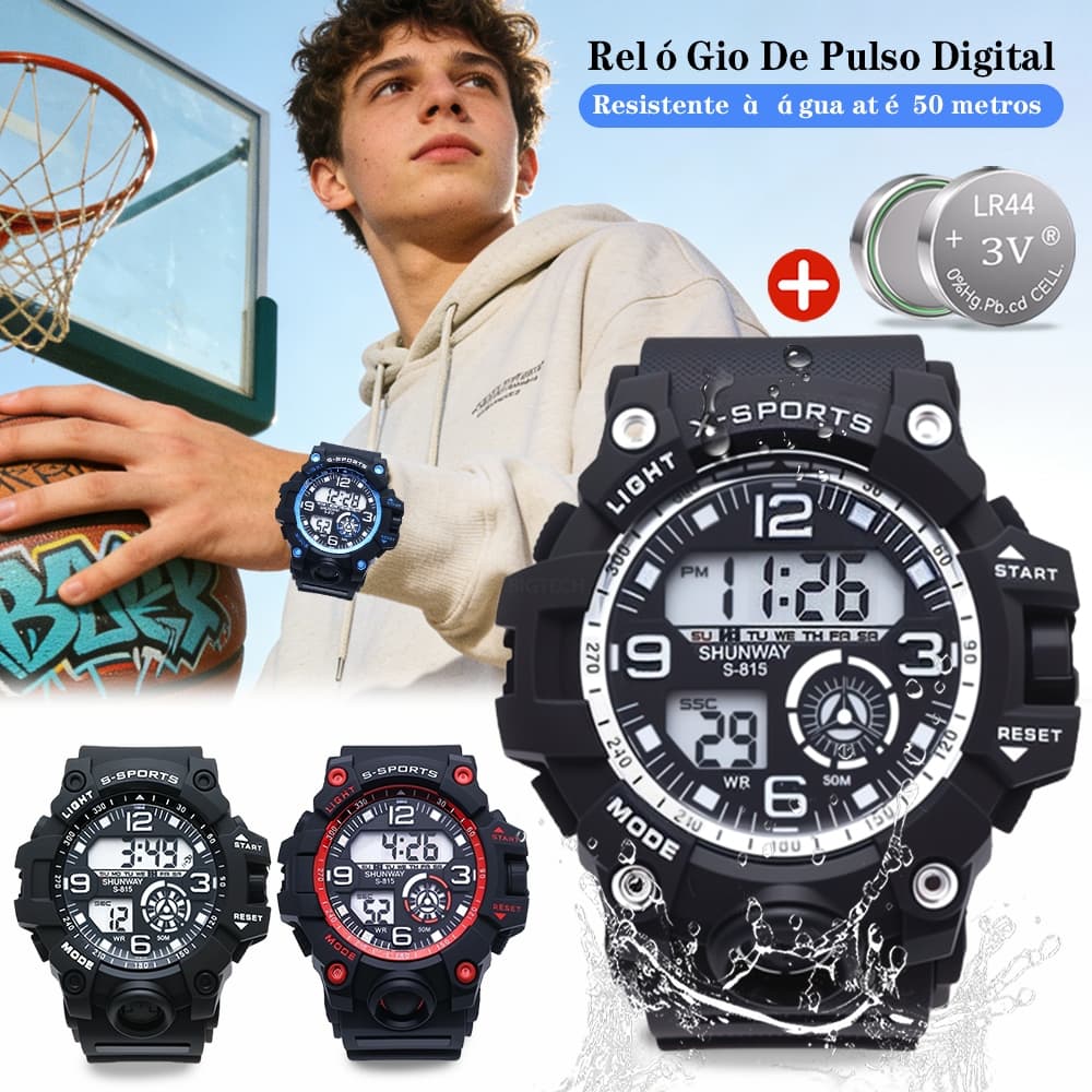 Relógio Masculino Eletrônico Relógios Esportivo À Prova D Água Temporizador Luminoso Multifunção