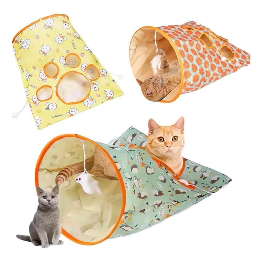 Kit 3 Túnel Colorido Gato Interativo Cachorro Pet Playground Toca Brinquedos Gatos