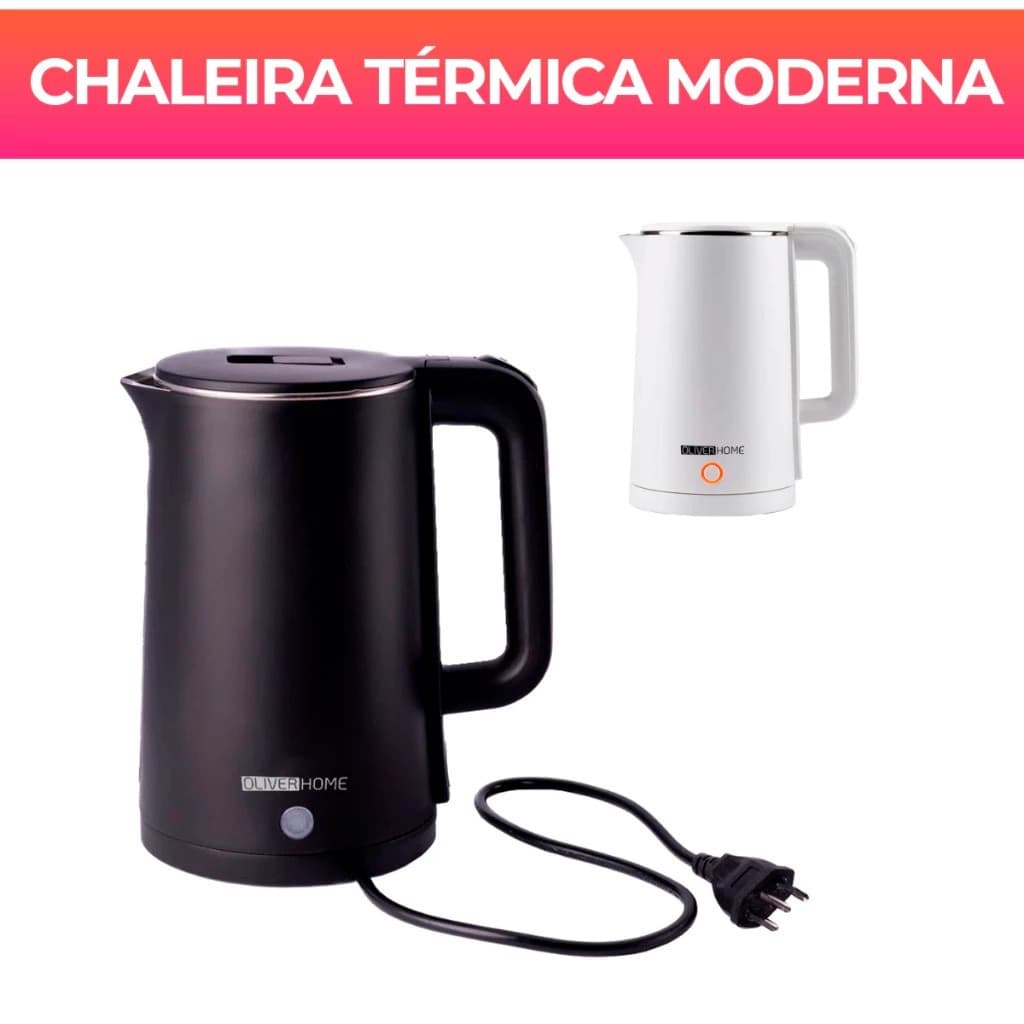 Chaleira Elétrica Térmica Moderno 1.5 L preta e branca 110V/220v OliverHome