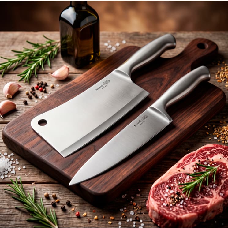 Faca e Cutelo Inteiriço em Aço Inox Profissional para Churrasco Açougue Cozinha e Frigorífico