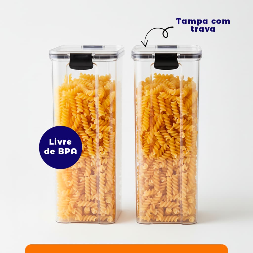 Potes Herméticos Plastico Transparente para Espaguete Macarrão Tampa com Trava 2 Peças