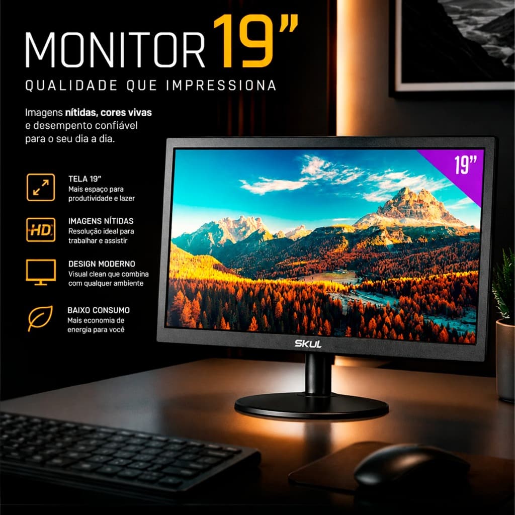 MONITOR SKUL 19" OFFICE LED 5MS COM ENTRADA HDMI VGA 1440X900 - SM195MS